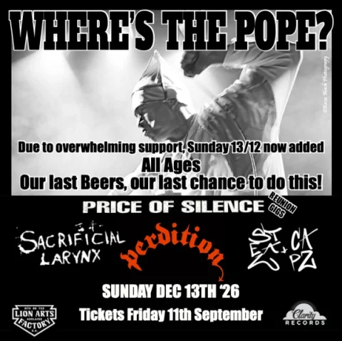 Where's the Pope? extra All Ages Show, Our Last Beers, Our Last Chance at Lion Arts Factory