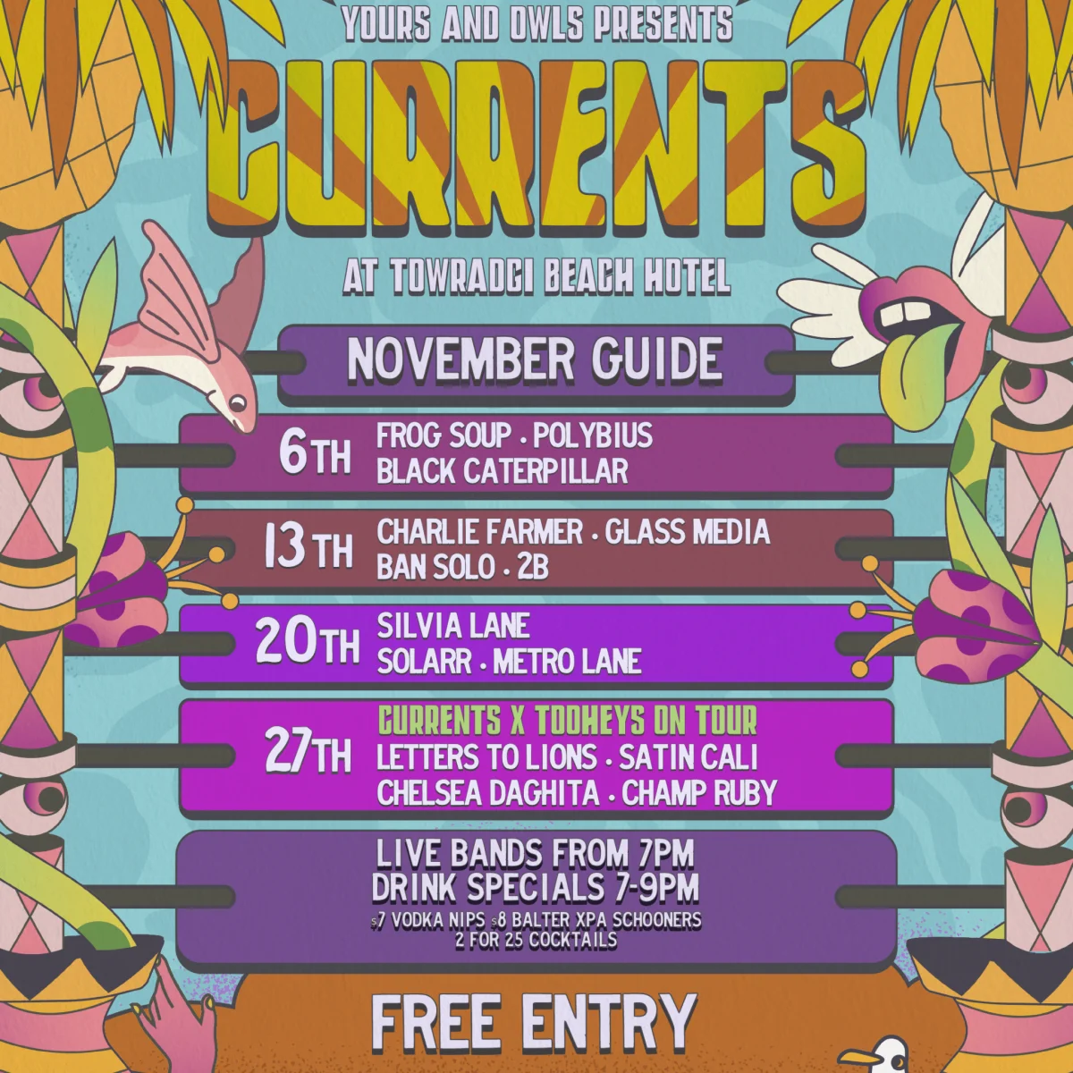 CURRENTS AT TBH W/ YOURS AND OWLS NOVEMBER at Towradgi Beach Hotel