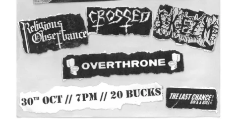 CROSSED + Religious Observance, Skezm, Overthrone at The Last Chance Rock & Roll Bar
