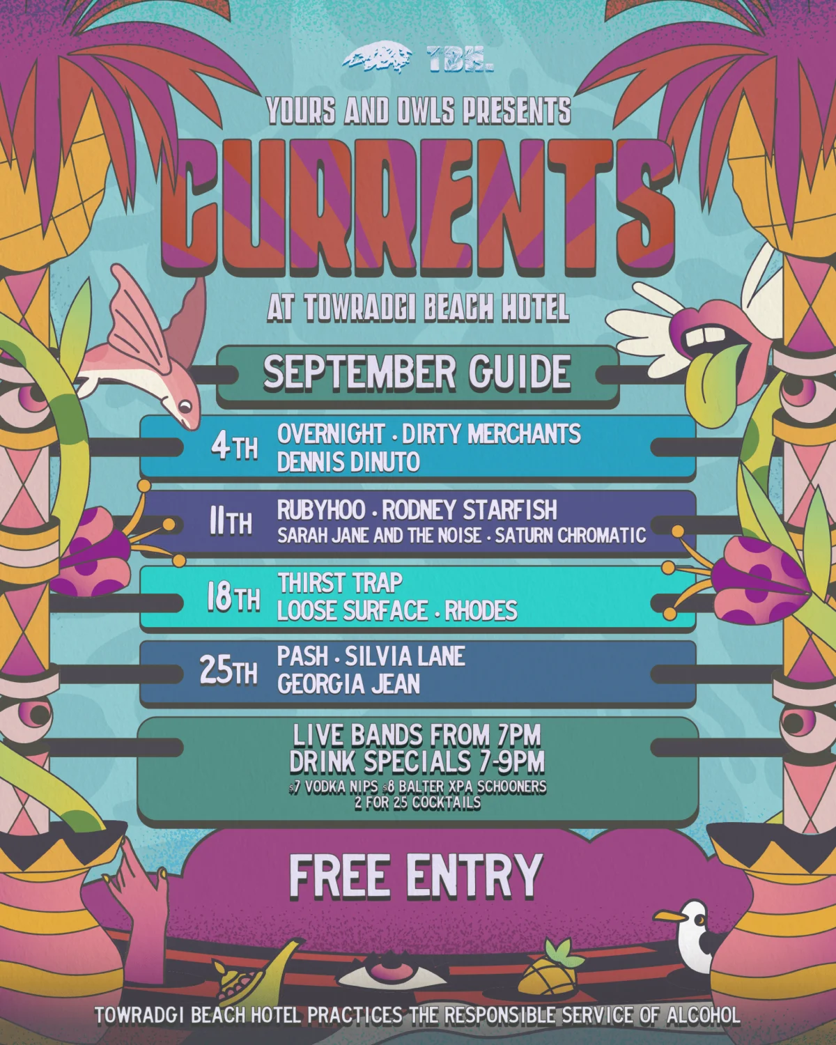 Currents At Tbh W/ Yours And Owls September at Towradgi Beach Hotel