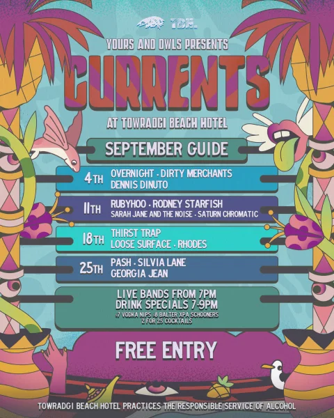 CURRENTS AT TBH W/ YOURS AND OWLS SEPTEMBER at Towradgi Beach Hotel