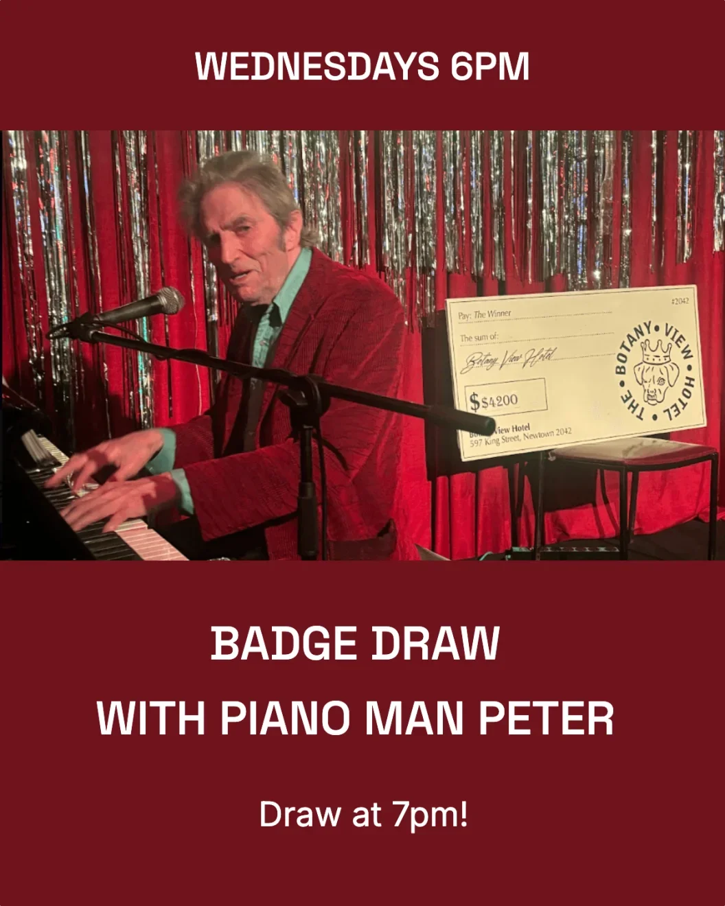 Badge Draw with Piano Man Peter @ The Botany View Hotel at Botany View Hotel