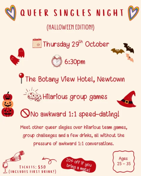 Queer Singles Night - Halloween edition @ The Botany View Hotel at Botany View Hotel