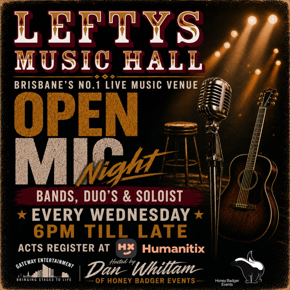 Dan Whittam Open Mic Host, Lefty's Open Mic Night at Lefty's Music Hall