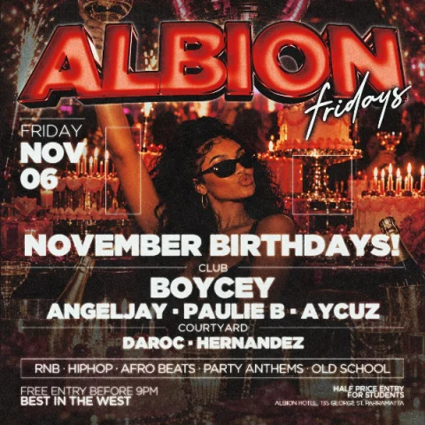 Albion Fridays presents November Birthdays at Albion Hotel
